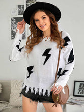 Women's Fashion Ripped Sweaters Crewneck Long Sleeve Loose Fit Printed Casual Knit Pullover Tops Sai Feel